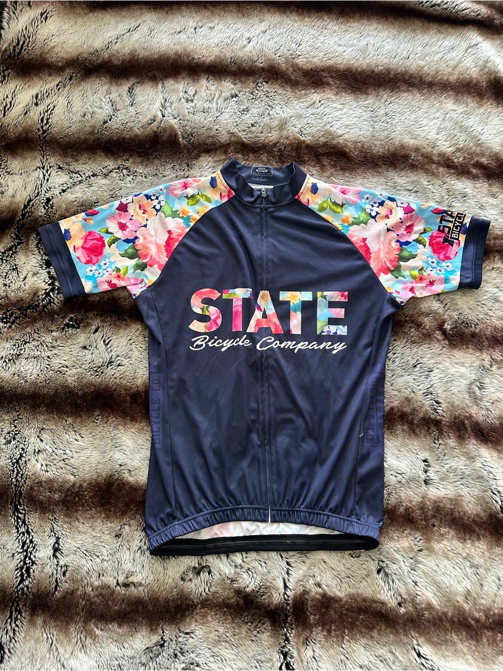 STATE Bicycle Company Floral Sleeve Cycling Jersey - Navy with Multicolor Floral